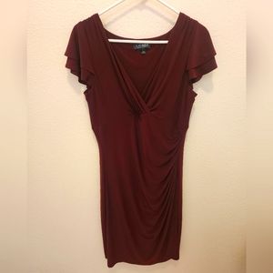 RALPH LAUREN Wrapped Knee  Length Burgundy Dress  12